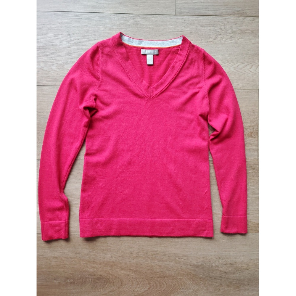 Banana Republic Extra Fine Merino Wool V-Neck Sweater Pink XS